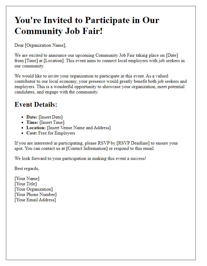 Letter template of Community Job Fair Invitation for Organizations