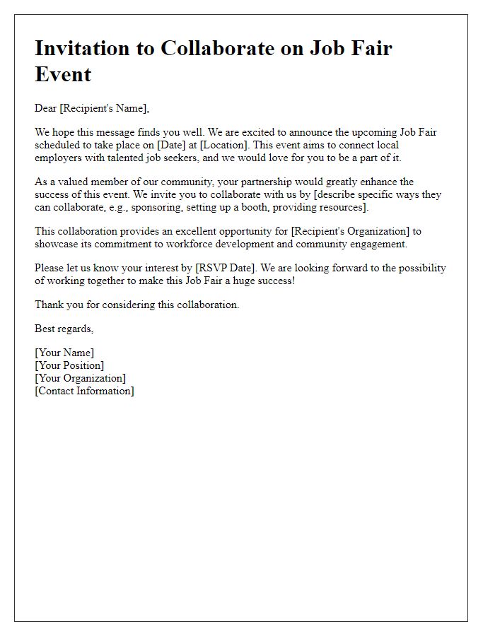 Letter template of Invitation to Collaborate on Job Fair Event