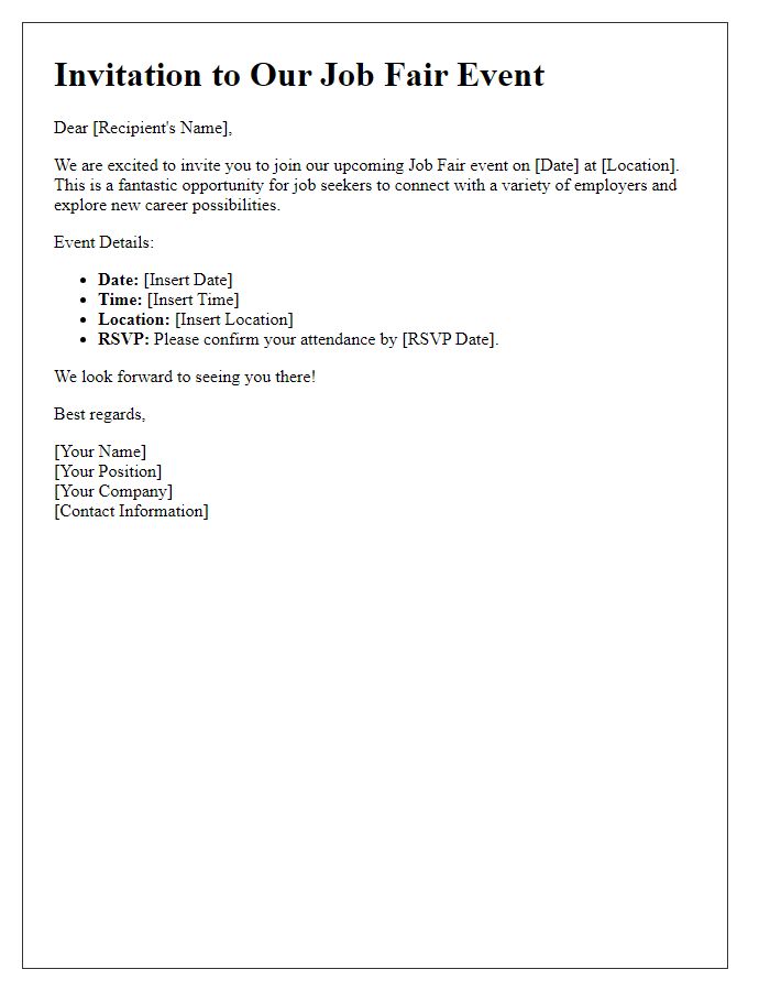 Letter template of Invitation to Join Our Job Fair Event