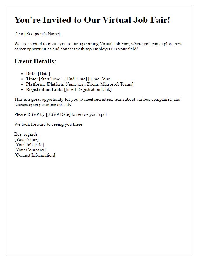 Letter template of Invitation for Virtual Job Fair Attendance