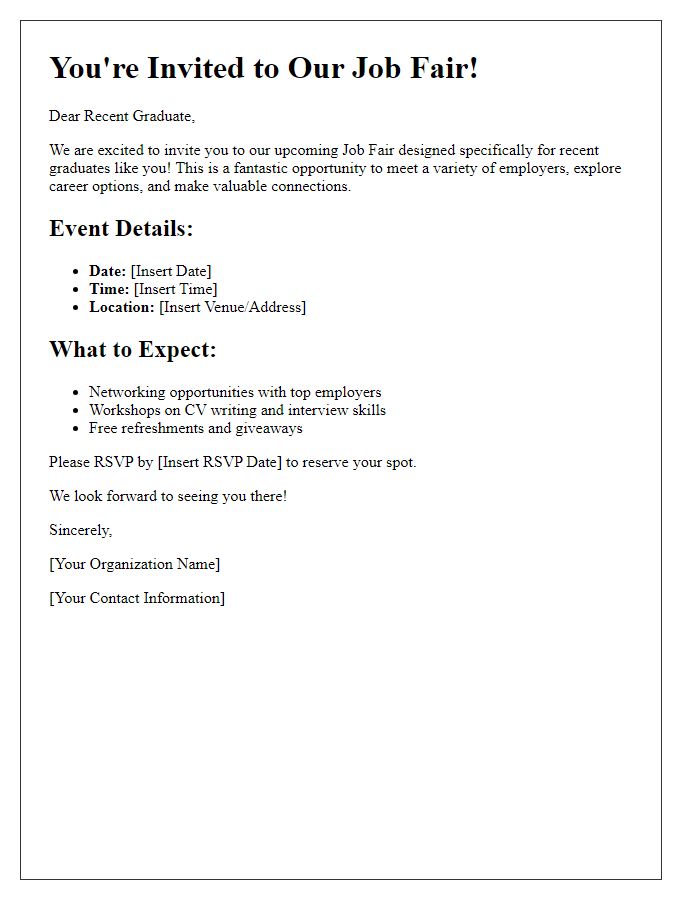 Letter template of Job Fair Invitation for Recent Graduates