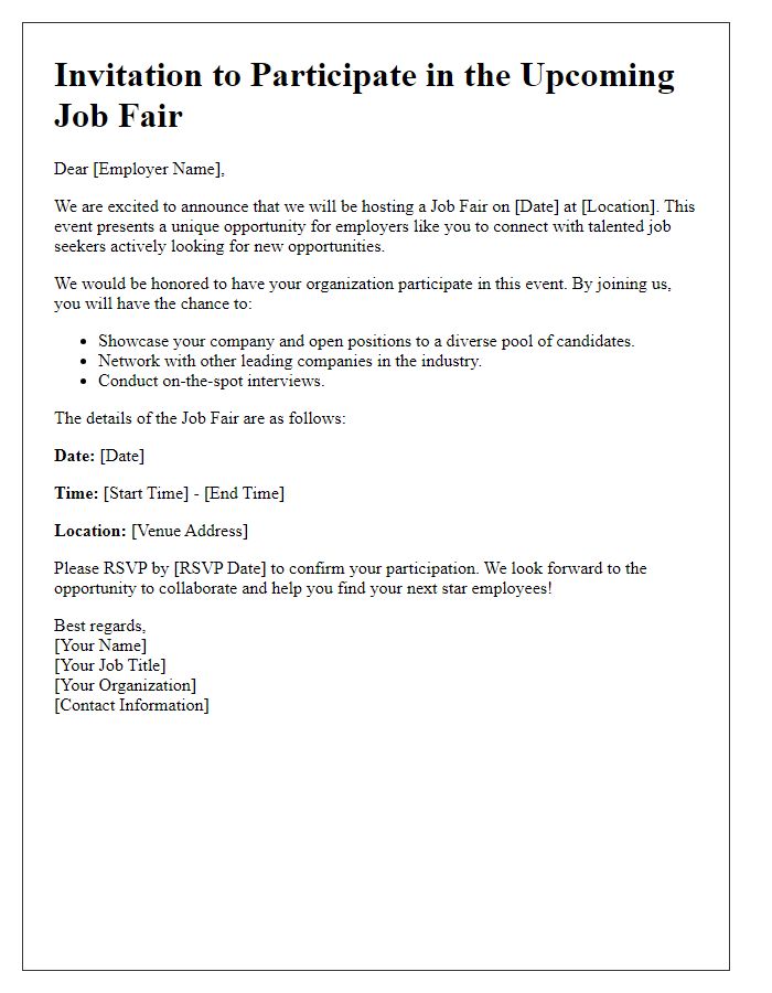 Letter template of Job Fair Participation Invitation for Employers