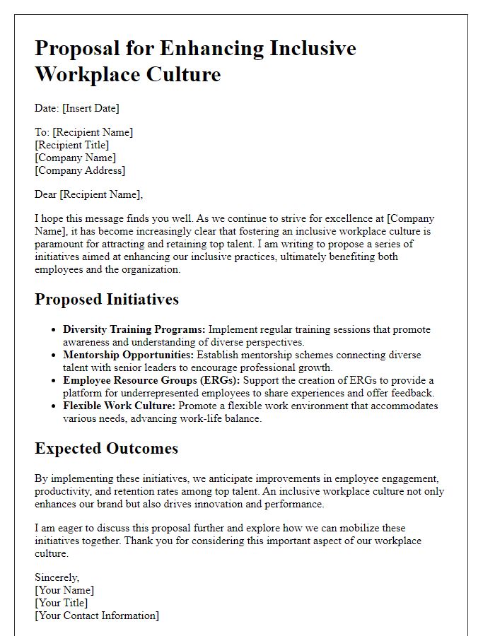 Letter template of inclusive workplace culture proposals for top talent retention