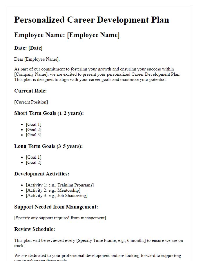 Letter template of personalized career development plans for top talent retention