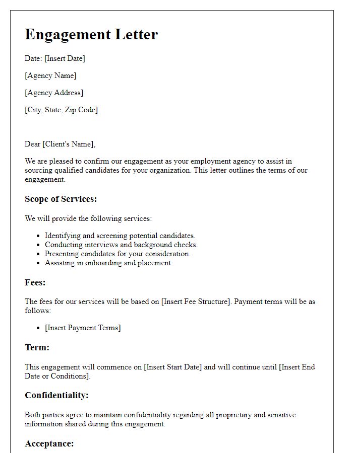 Letter template of engagement letter for employment agencies