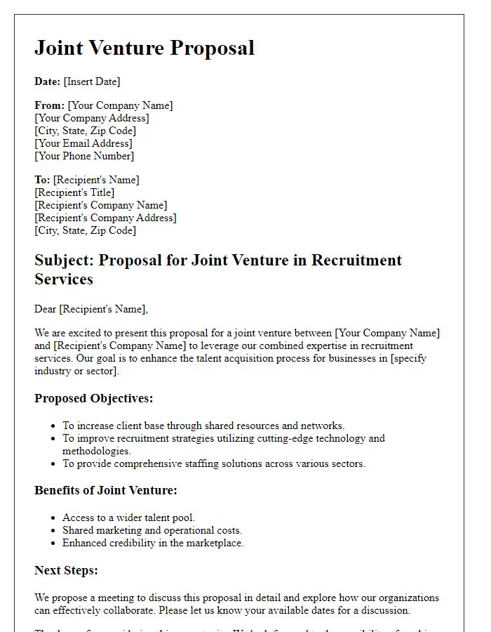 Letter template of joint venture proposal for recruitment services