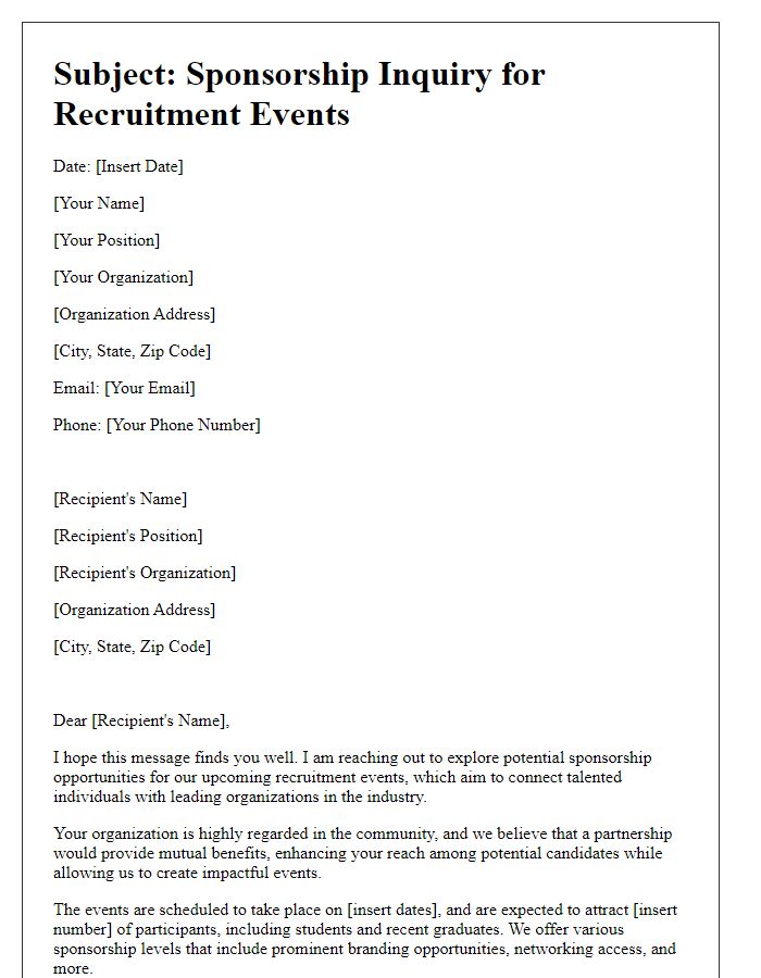 Letter template of sponsorship inquiry for recruitment events