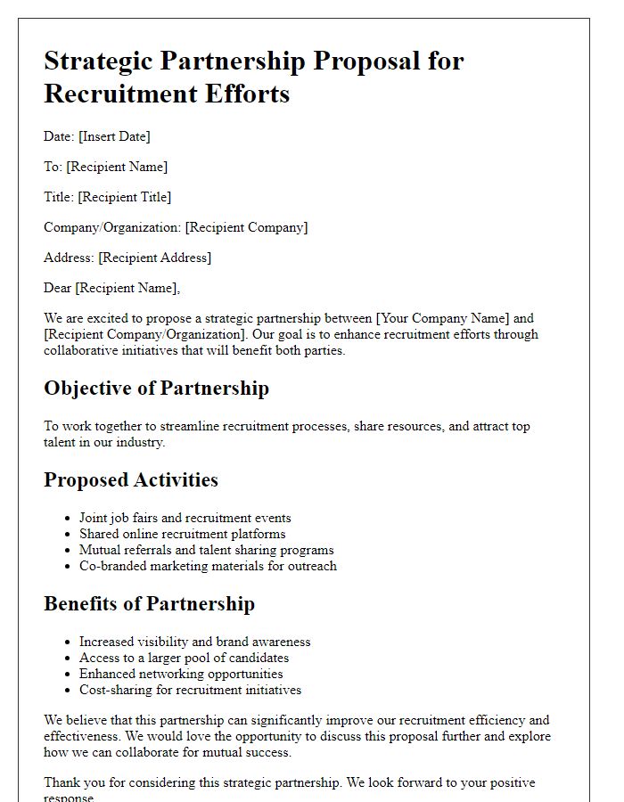 Letter template of strategic partnership outline for recruitment efforts