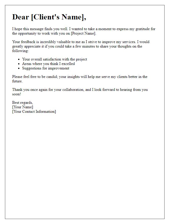 Letter template of freelance client feedback request