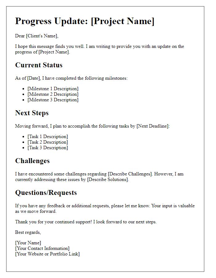 Letter template of freelance client progress update