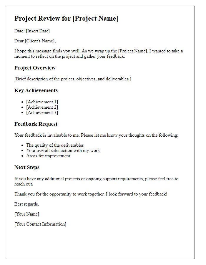 Letter template of freelance client project review