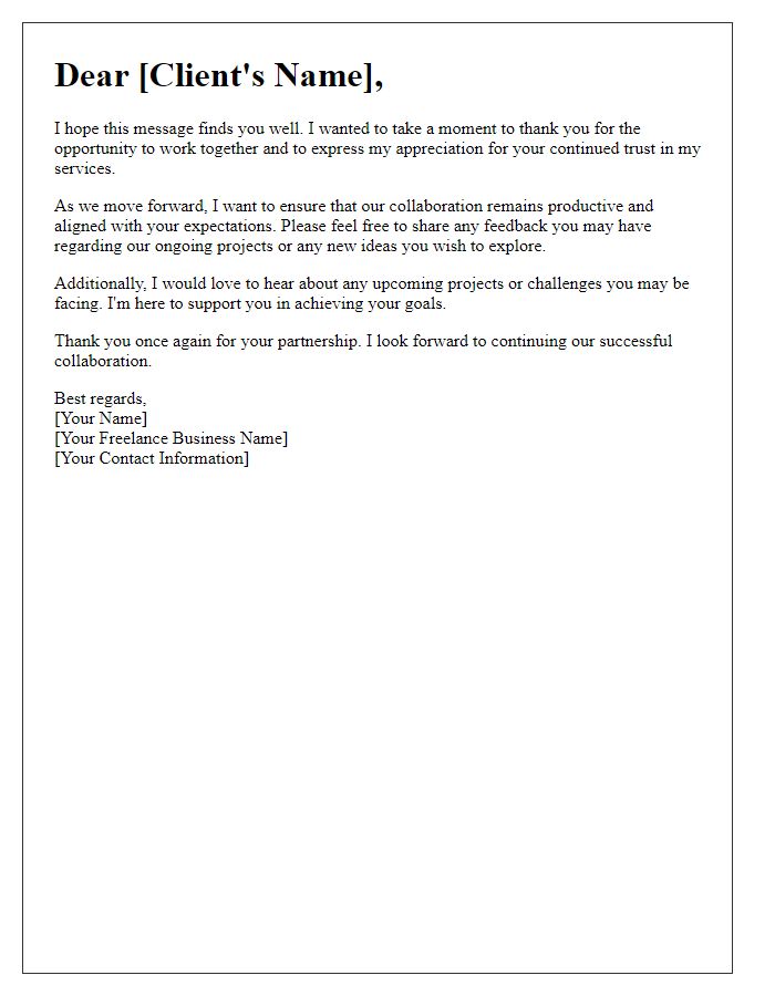 Letter template of freelance client relationship maintenance