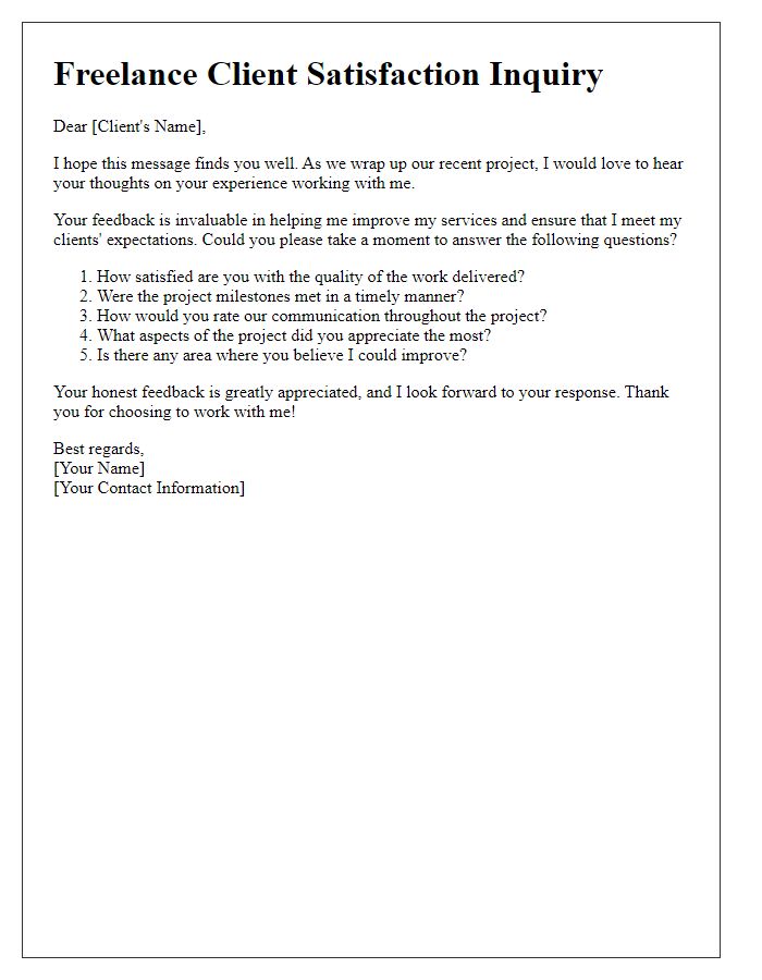 Letter template of freelance client satisfaction inquiry