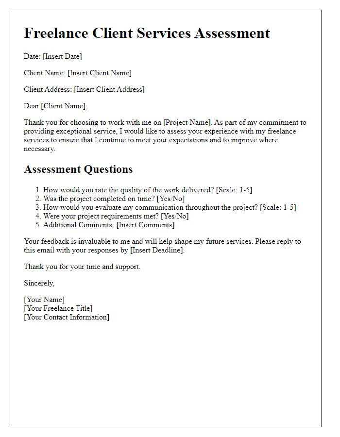 Letter template of freelance client services assessment