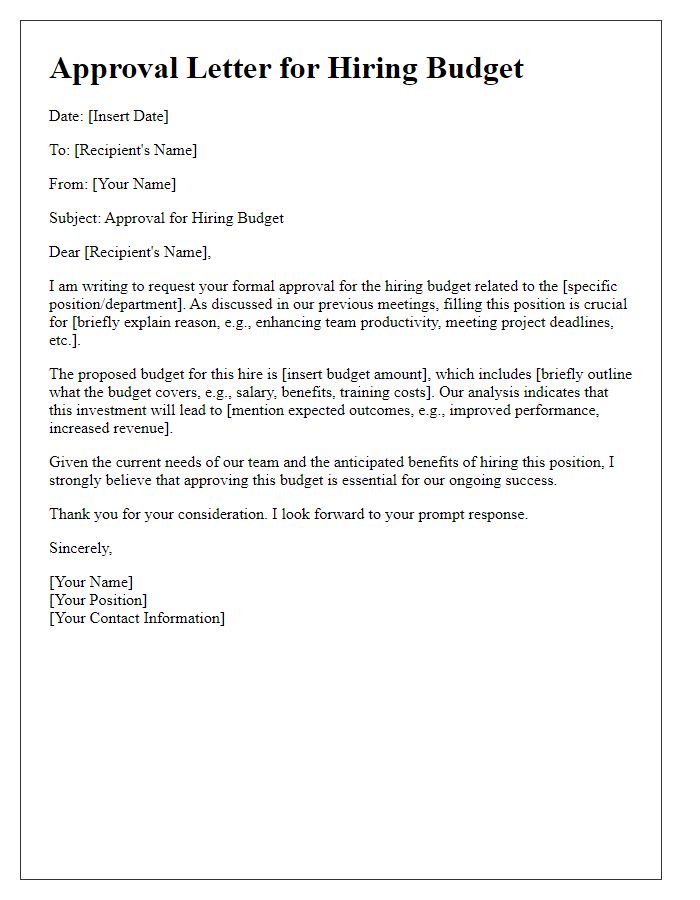 Letter template of approval needed for hiring budget