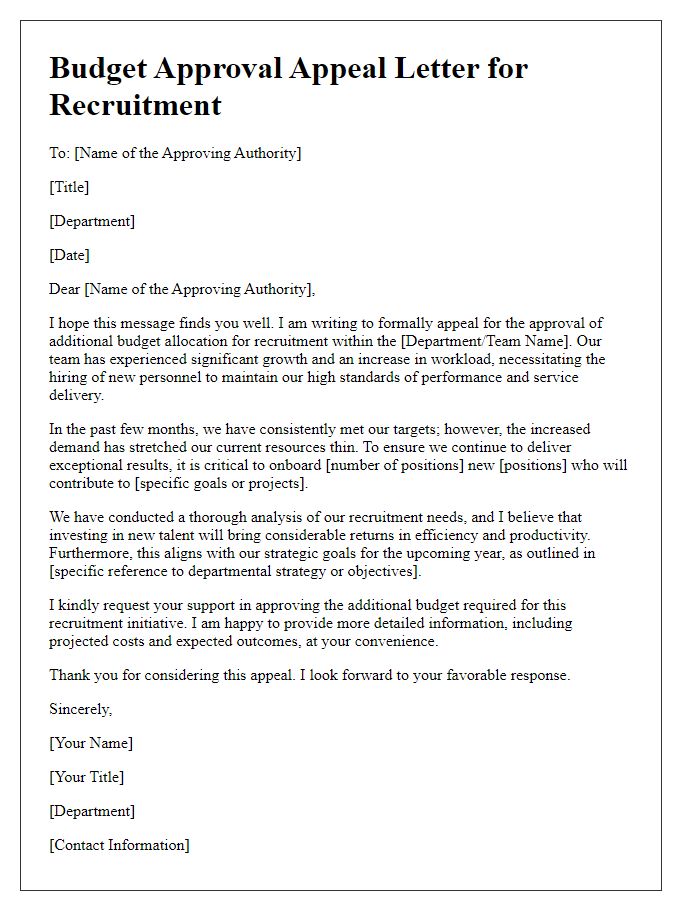 Letter template of budget approval appeal for recruitment