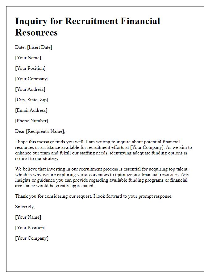 Letter template of inquiry for recruitment financial resources