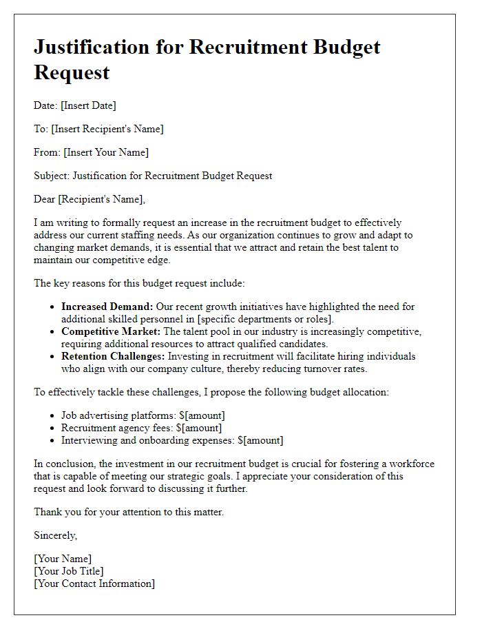 Letter template of justification for recruitment budget request