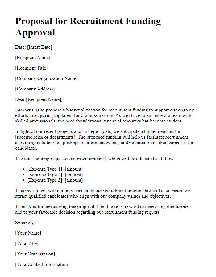 Letter template of proposal for recruitment funding approval