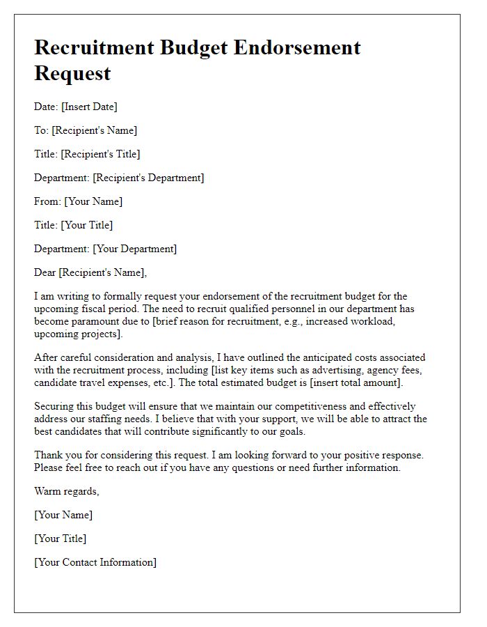 Letter template of recruitment budget endorsement request