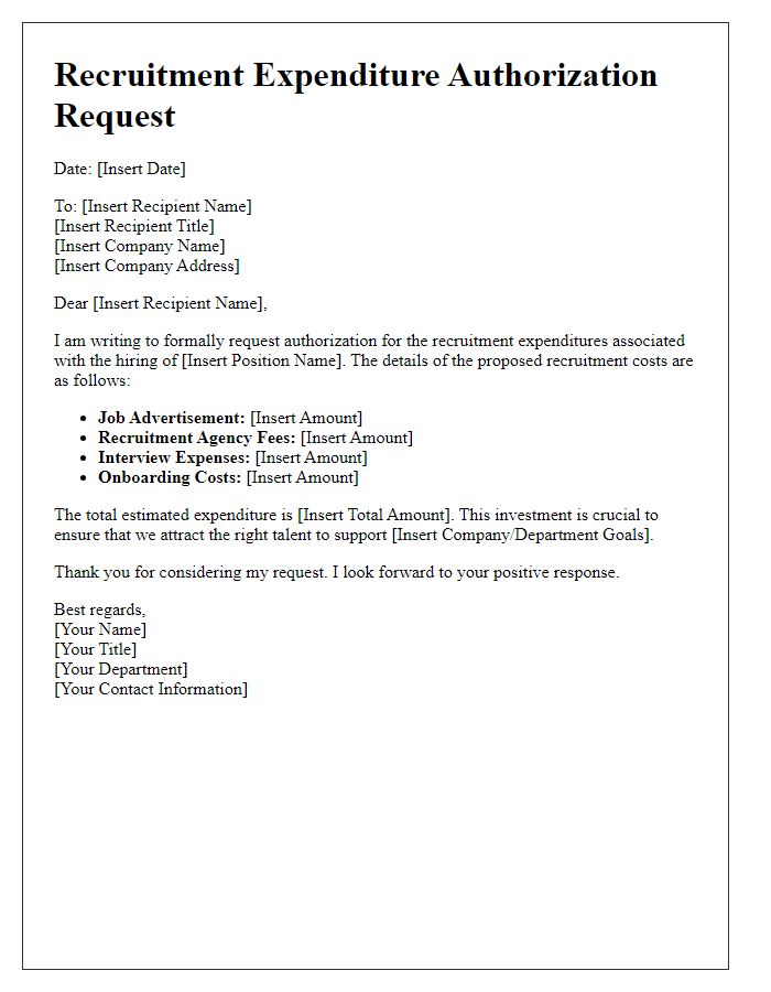 Letter template of recruitment expenditure authorization request