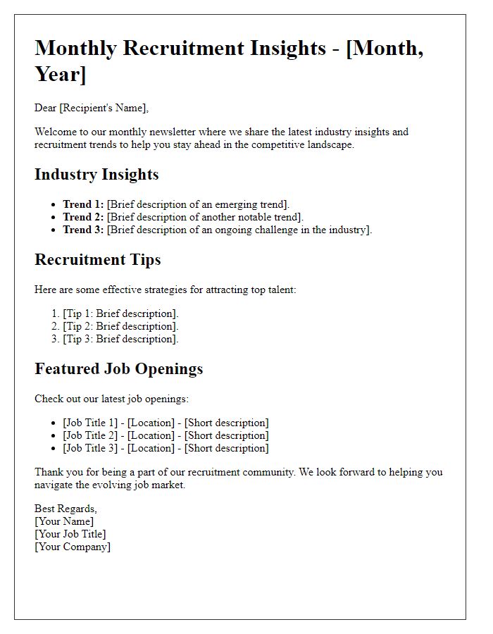 Letter template of recruitment newsletter focused on industry insights and trends