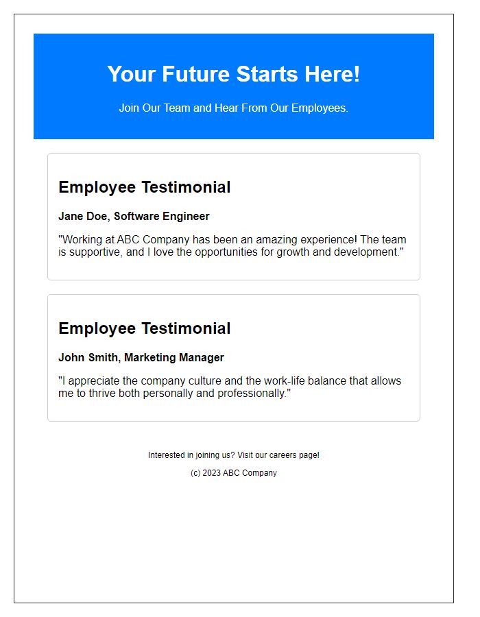 Letter template of recruitment newsletter showcasing employee testimonials