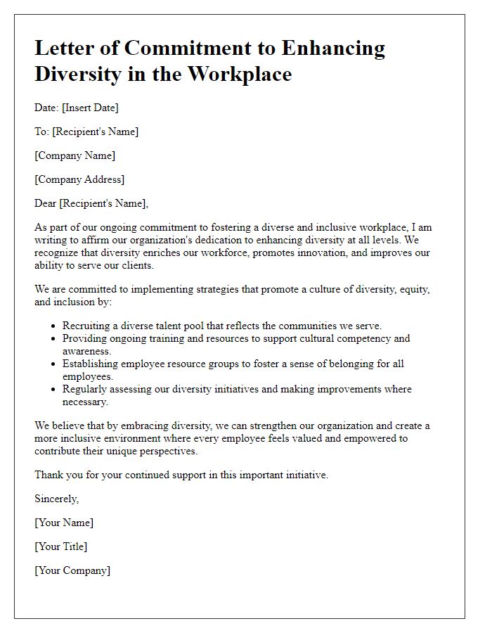 Letter template of commitment to enhancing diversity in the workplace