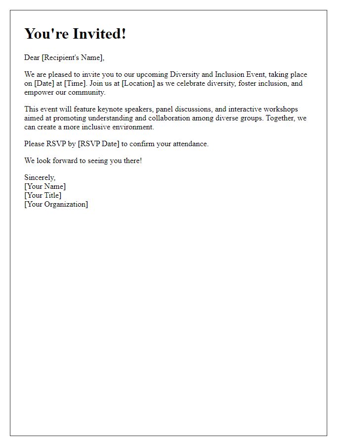 Letter template of invitation to a diversity and inclusion event