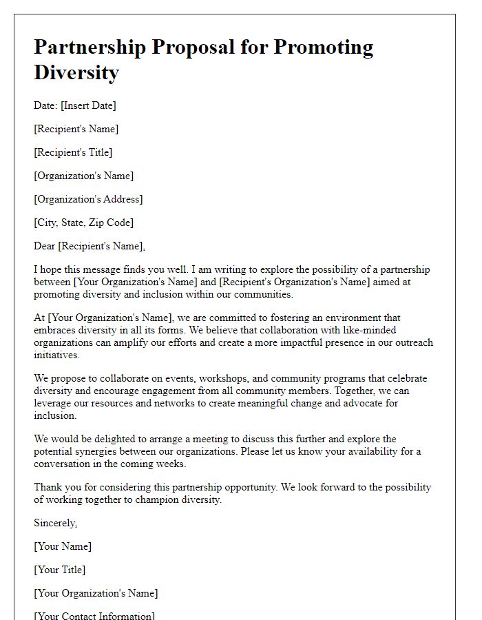 Letter template of partnership with organizations promoting diversity