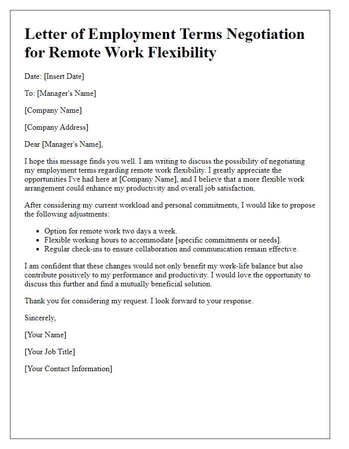 Letter template of employment terms negotiation for remote work flexibility