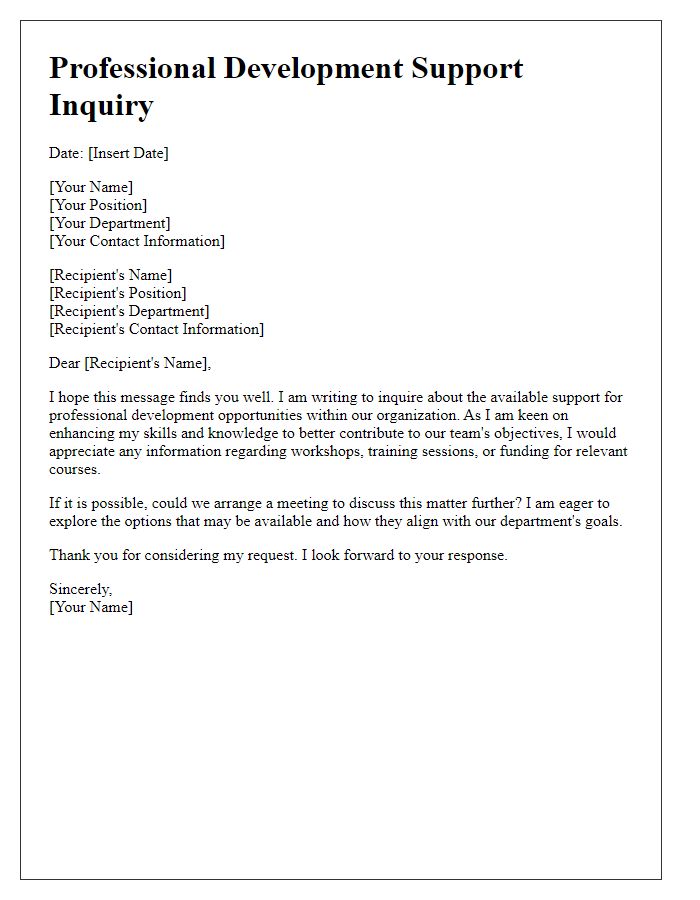 Letter template of professional development support inquiry