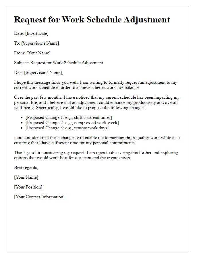 Letter template of work schedule adjustment for better work-life balance