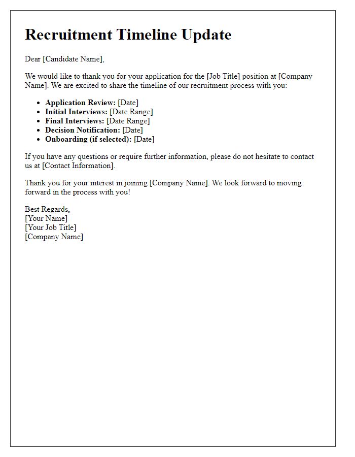 Letter template of recruitment timeline format for candidate communication.