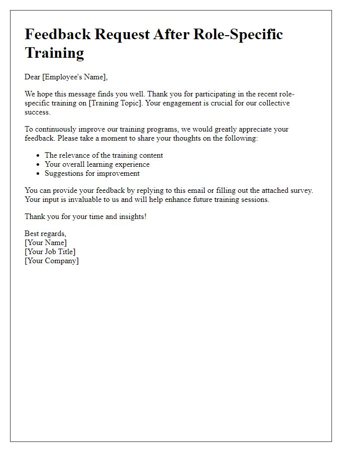 Letter template of feedback request after role-specific training