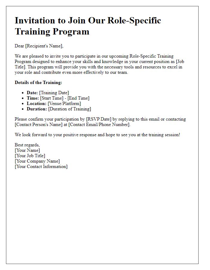 Letter template of invitation to join a role-specific training program