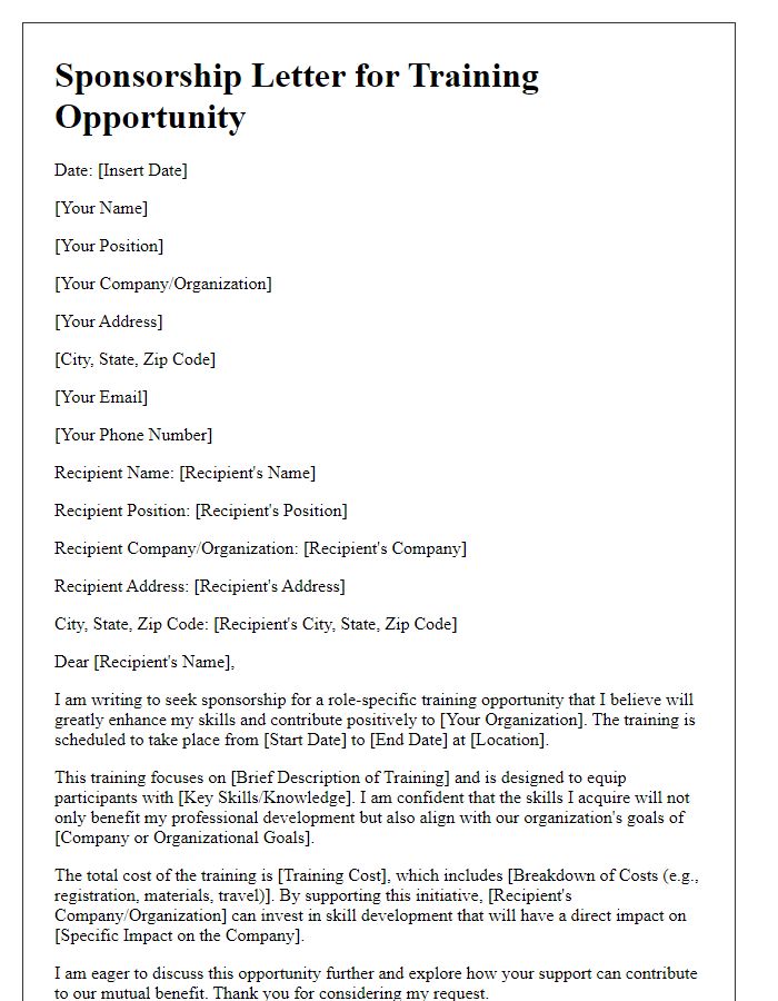 Letter template of sponsorship for role-specific training opportunity