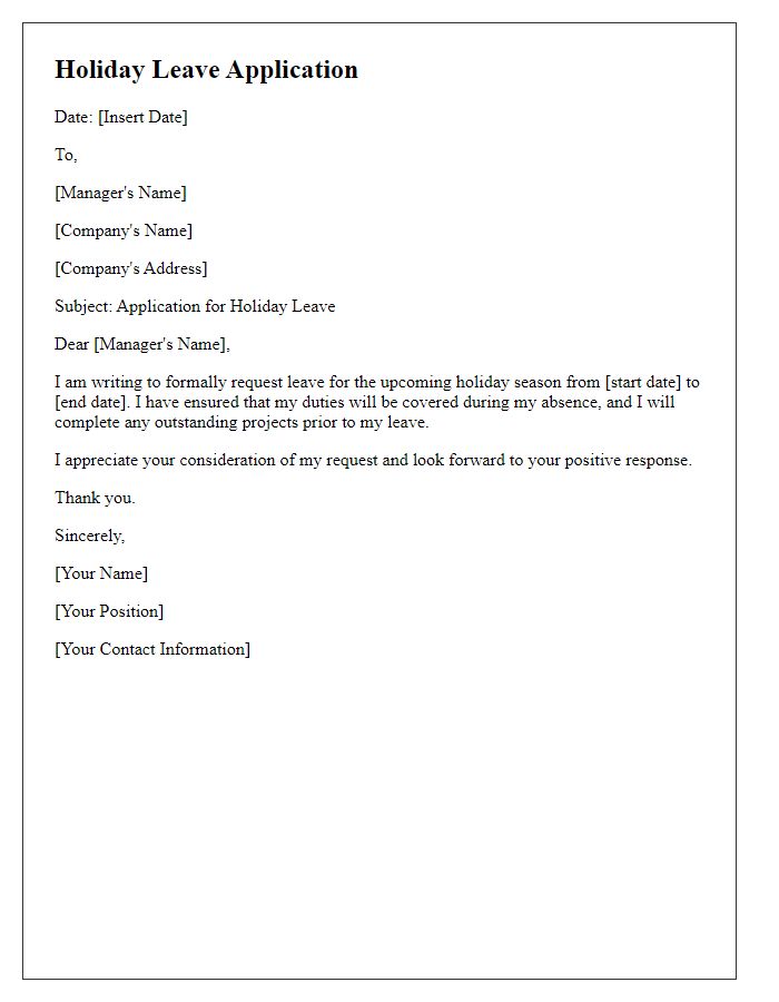 Letter template of holiday leave application