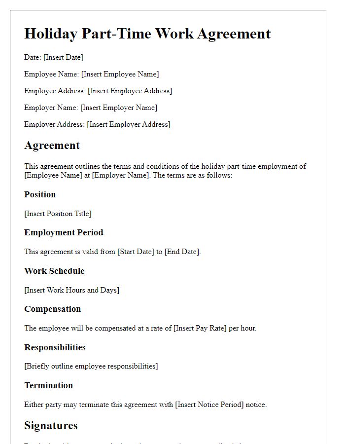 Letter template of holiday part-time work agreement