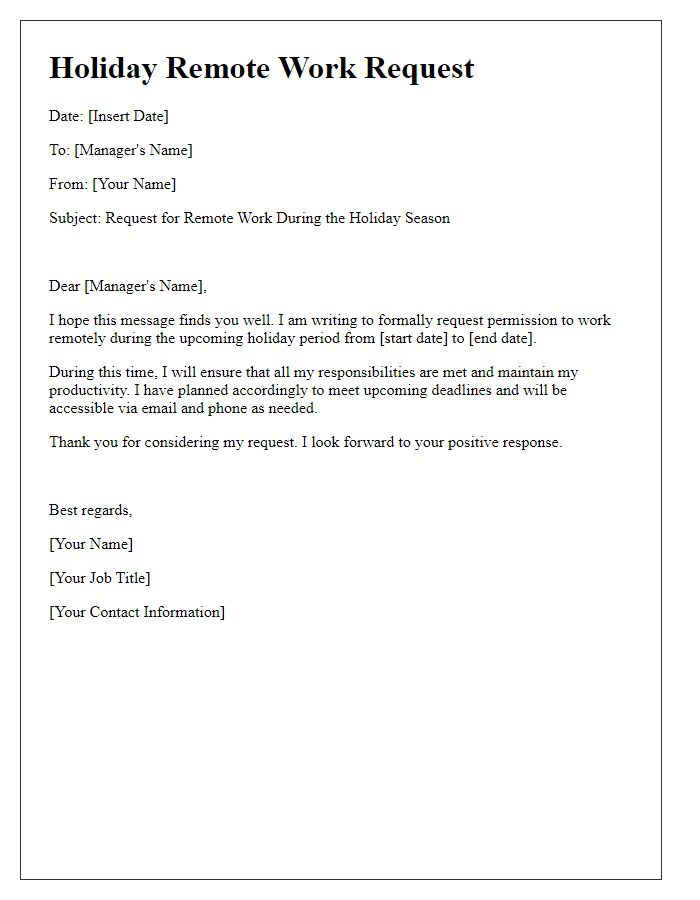 Letter template of holiday remote work request