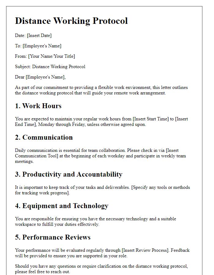 Letter template of distance working protocol for employees