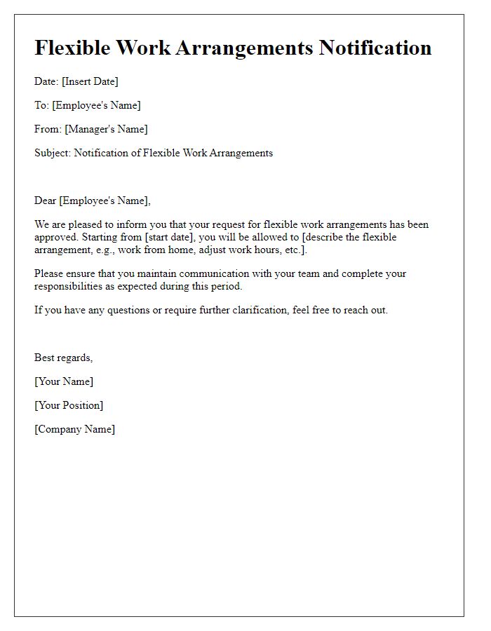 Letter template of flexible work arrangements notification