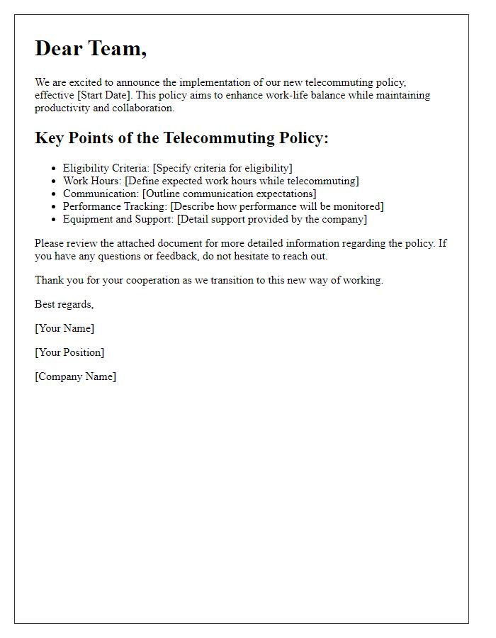 Letter template of new telecommuting policy for team members