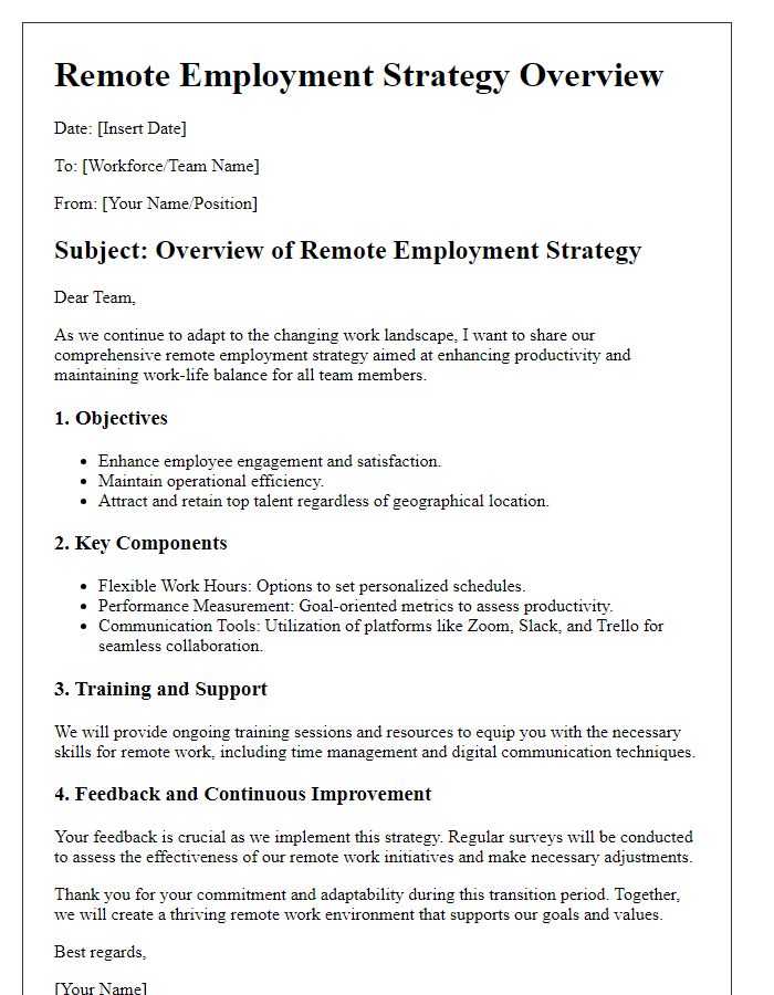 Letter template of remote employment strategy overview for workforce