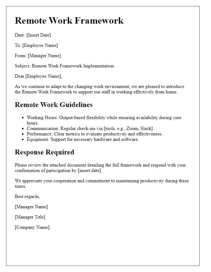 Letter template of remote work framework for staff