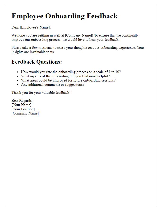 Letter template of feedback collection for employee onboarding