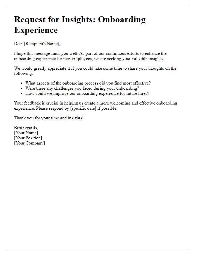 Letter template of insights request for onboarding experience