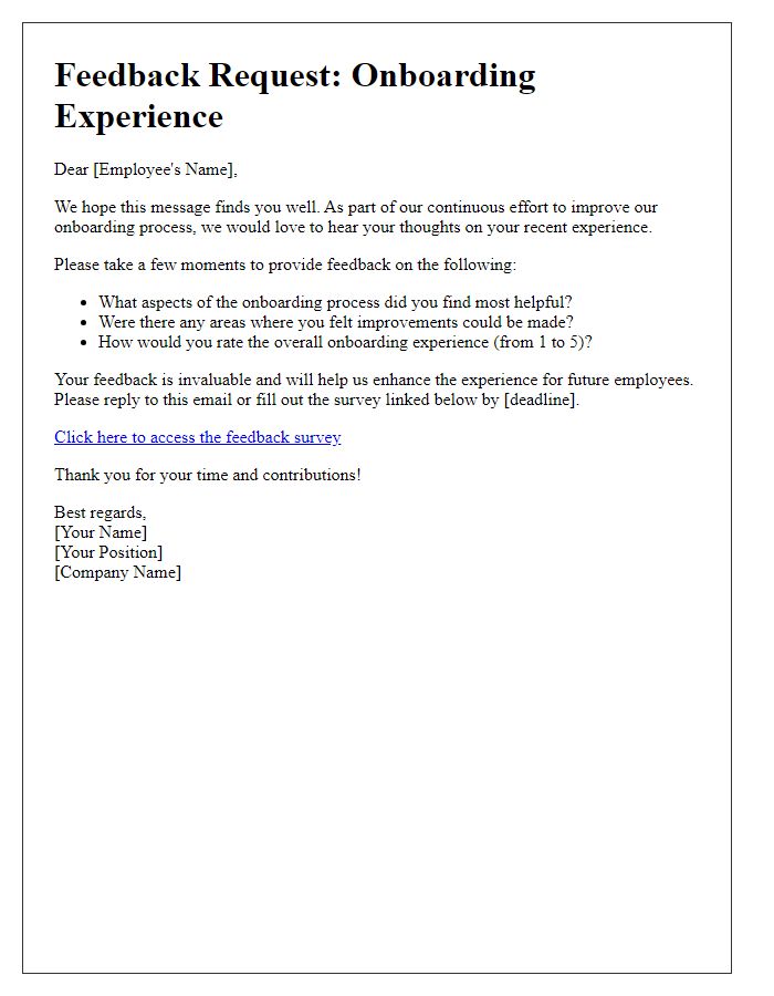 Letter template of onboarding experience feedback request