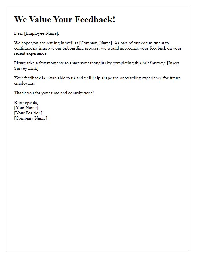 Letter template of onboarding journey feedback solicitation