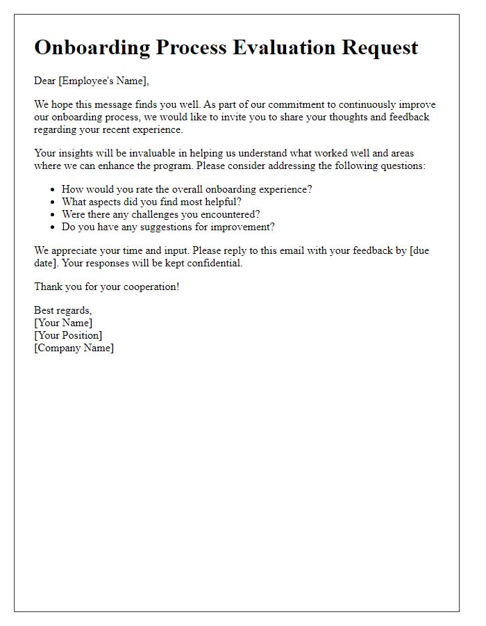 Letter template of onboarding process evaluation request